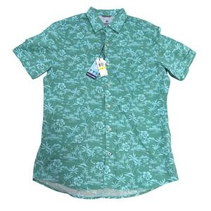 IZOD Shirt Mens Medium Green Hawaiian Saltwater Short Sleeve Button Up New